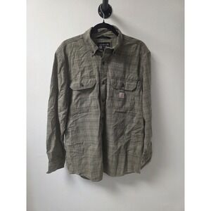 Carhartt Loose Fit Plaid Button‎ Up Shirt Men's Medium Green Cotton Workwear